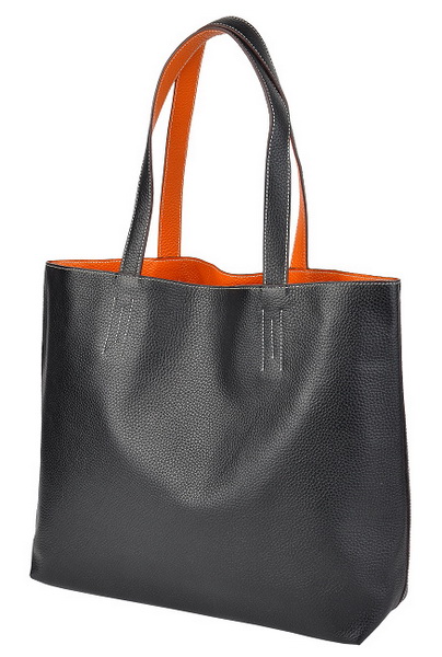 Best Hermes Reversible Leather Handbag Black/Orange 519020 - Click Image to Close